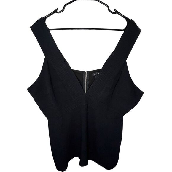 Trouvé Black Deep V-Neck Tank Blouse With Thick Straps and Back Zipper - Picture 1 of 4